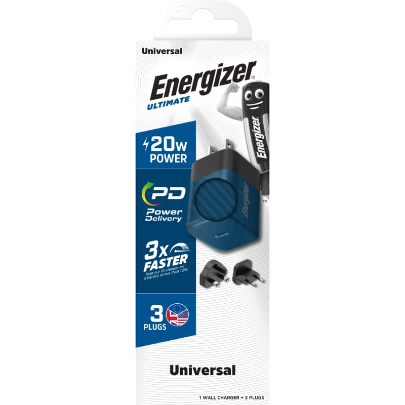 Energizer Ultimate - Multiplug EU / UK / US GaN 20W PD mains charger (Blue) 3