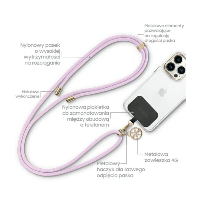 Guess CBDY Cord Nylon 4G Metal Charm - Universal phone strap (lilac) 2