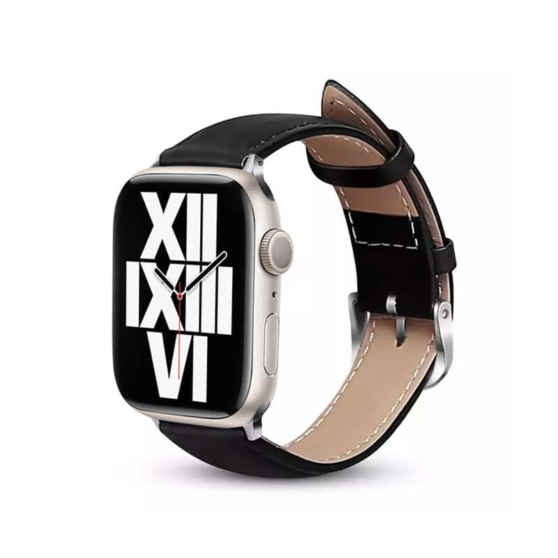 Crong Noble Band - Genuine Leather Strap for Apple Watch 44/45/46/49 mm (Black Noir) 3