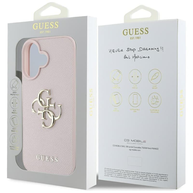 Guess Grained Big 4G Logo Small Classic Logo - Case for iPhone 16 (pink) 8