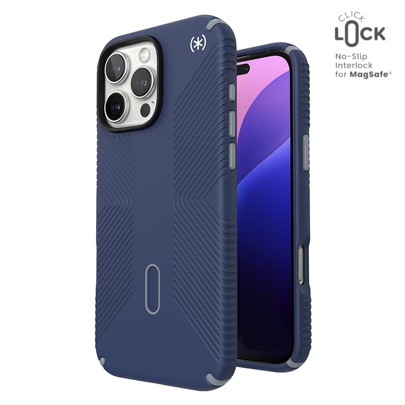 Speck Presidio2 Grip ClickLock & MagSafe - iPhone 16 Pro Max Case (Coastal Blue / Dust Gray / White)