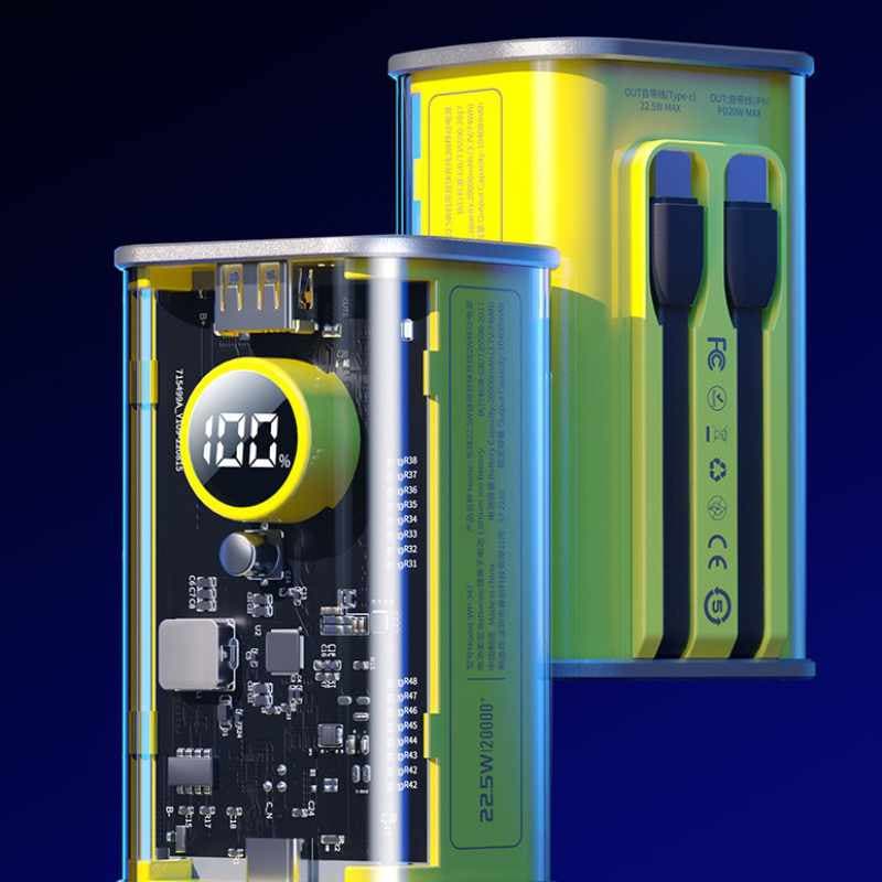 WEKOME WP-347 Vanguard Series - Power bank 20000 mAh Super Fast Charging with built-in USB-C PD 20W & Lightning + USB-A QC3.0 22.5W cable (Yellow) 7