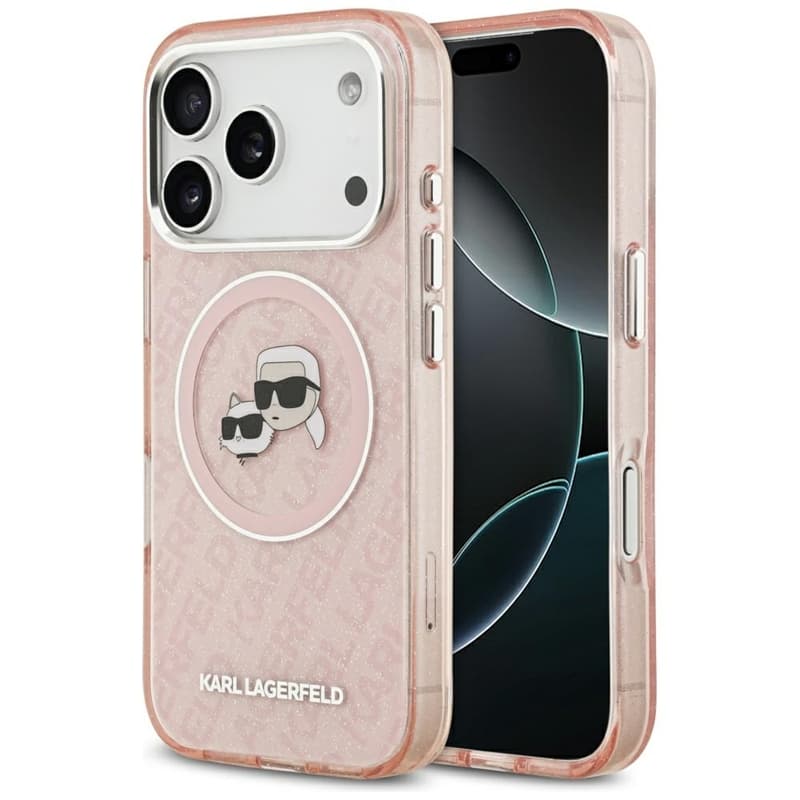 Karl Lagerfeld IML Glitter Karl & Choupette Heads Logo MagSafe - Case for iPhone 17 Pro (pink) 1