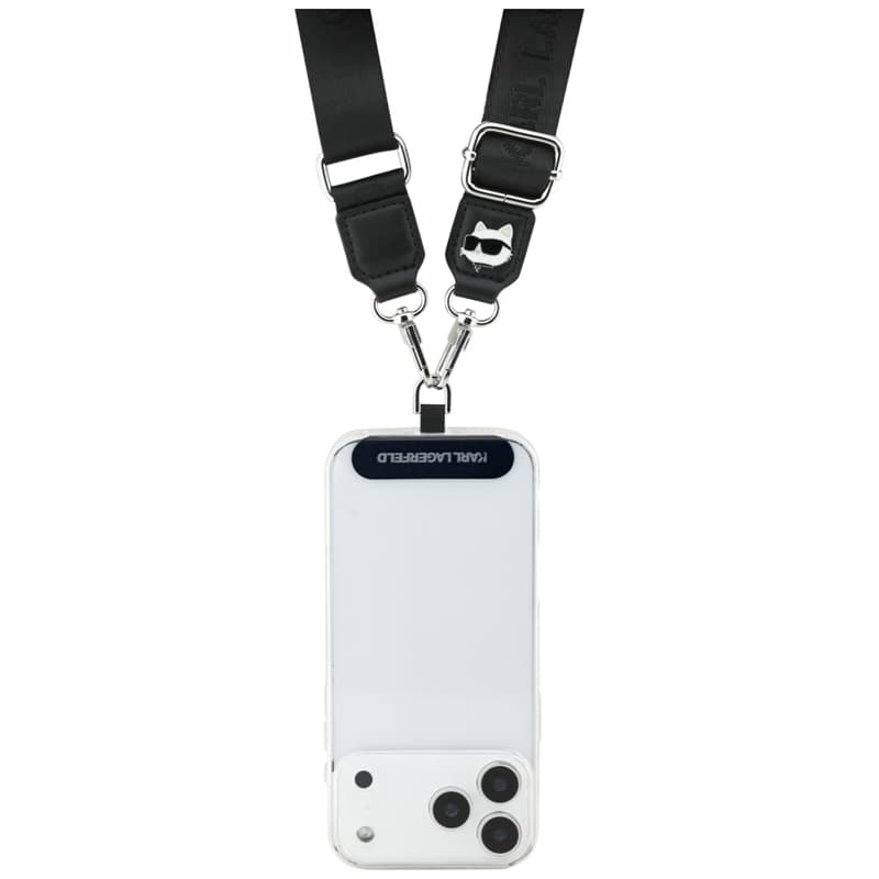 Karl Lagerfeld Universal Crossbody Strap Tether Patch Choupette Metal Logo - Universal Phone Strap / Lanyard (Black) 2