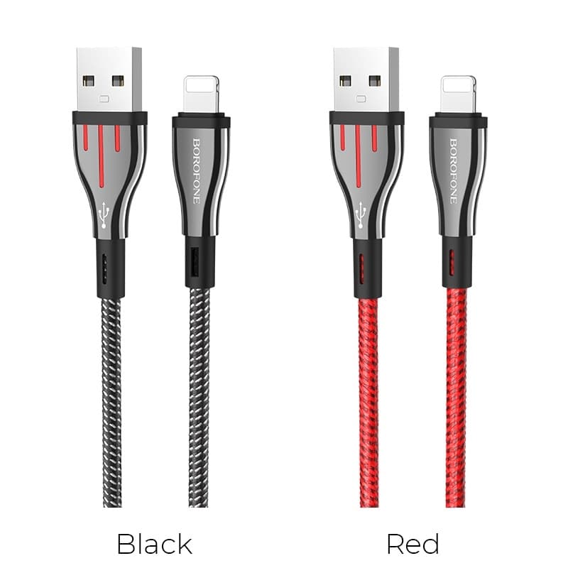 Borofone Highway - 1.2m USB to Lightning Connection Cable (Black / Red) 3