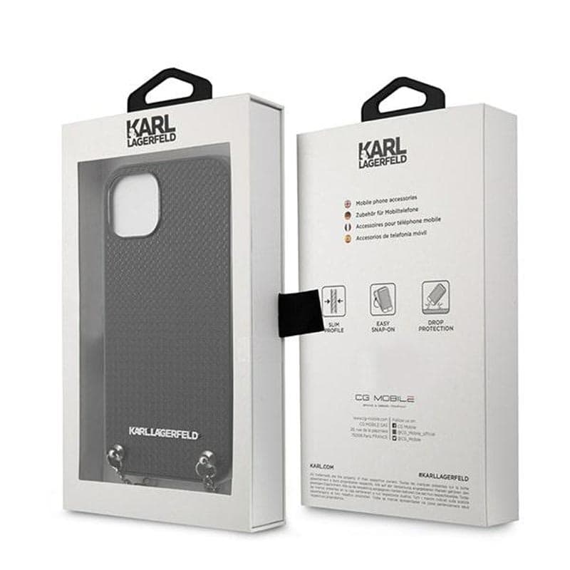 Karl Lagerfeld Leather Textured and Chain - Case for iPhone 13 mini (Black) 8