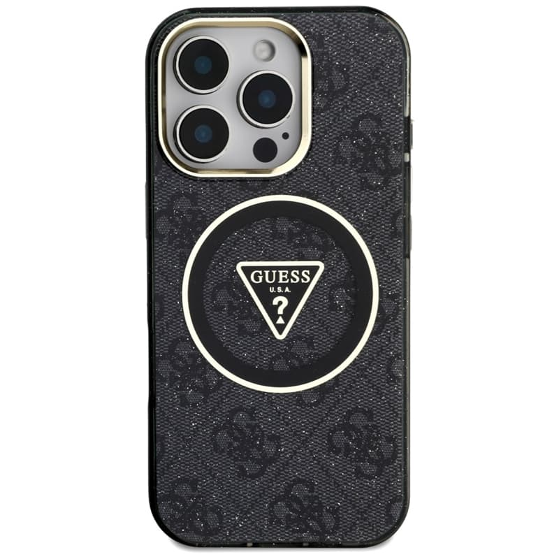 Guess IML Metal Glitter 4G Circle Triangle MagSafe - Case for iPhone 16 Pro (black) 3