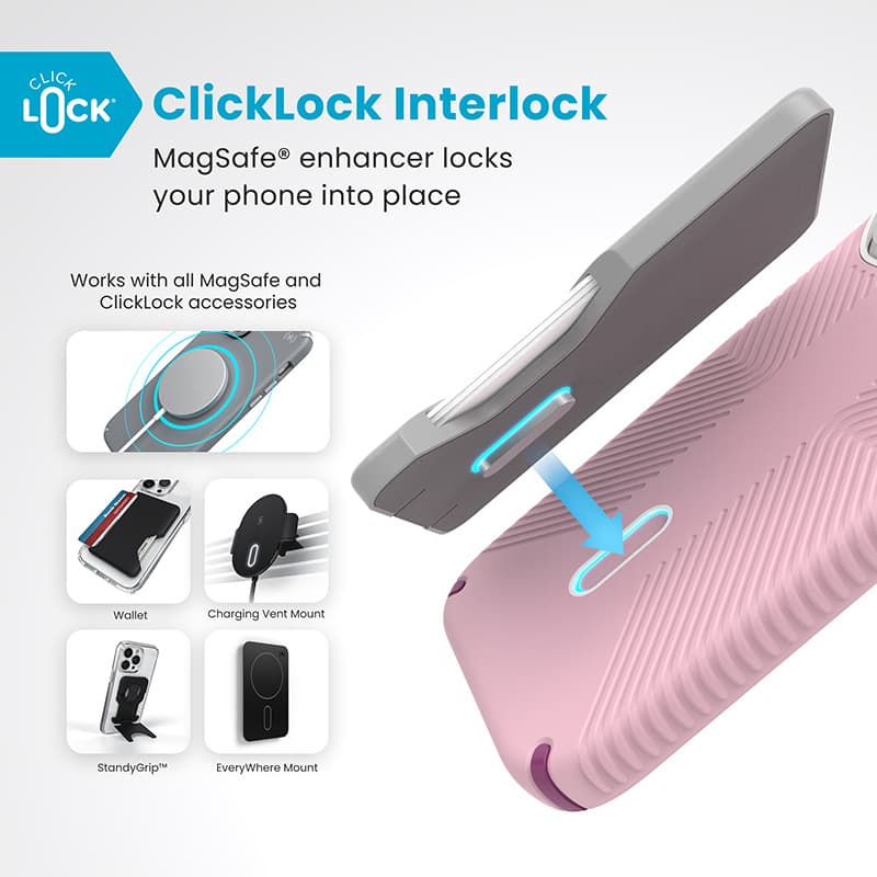 Speck Presidio2 Grip ClickLock & MagSafe - Case for iPhone 16 Pro (Wednesday Pink / Boysenberry Purple / White) 2