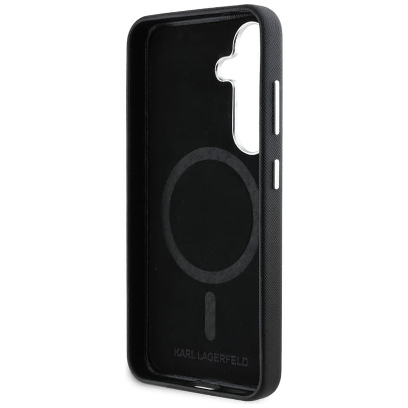 Karl Lagerfeld Saffiano Full Wrapped Elongated Metal Logo MagSafe - Case for Samsung Galaxy S25 (black) 7