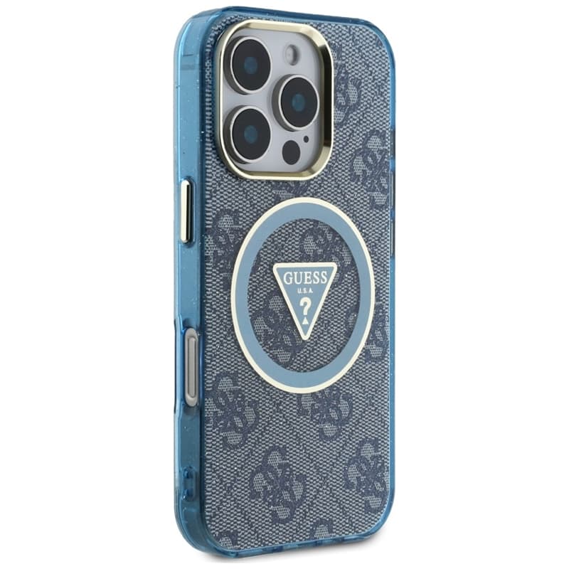 Guess IML Metal Glitter 4G Circle Triangle MagSafe - Case for iPhone 16 Pro (blue) 4