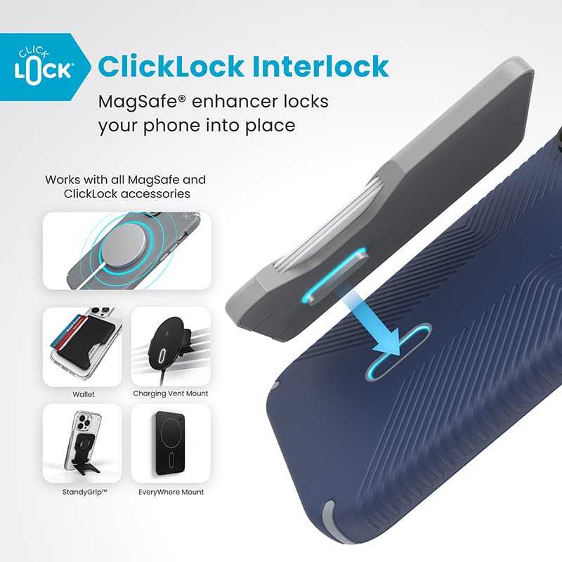 Speck Presidio2 Grip ClickLock & MagSafe - iPhone 16 Pro Max Case (Coastal Blue / Dust Gray / White) 2