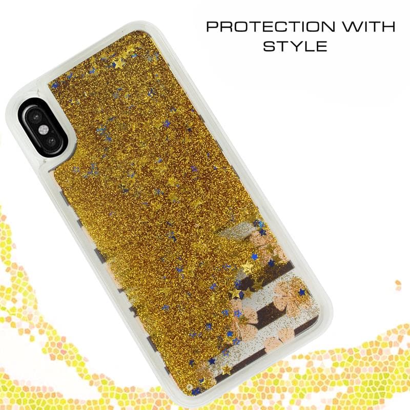 Zizo Liquid Glitter Star Case for iPhone X (Pink Flowers) 4