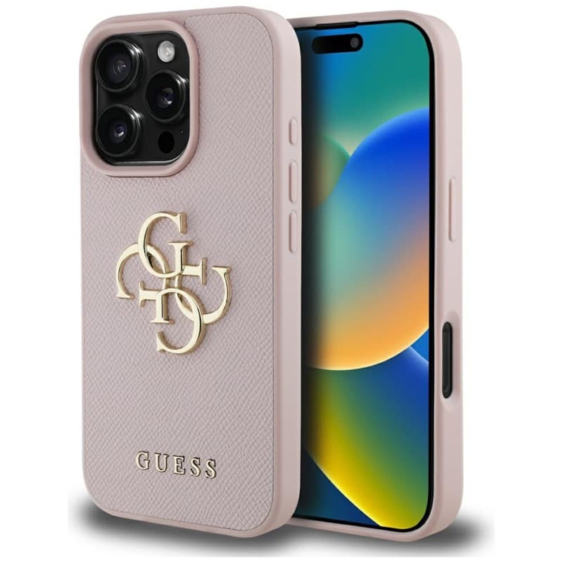 Guess Grained Big 4G Logo Small Classic Logo - Case for iPhone 16 Pro (pink) 1