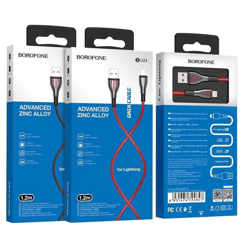 Borofone Highway - 1.2m USB to Lightning Connection Cable (Black / Red) 4