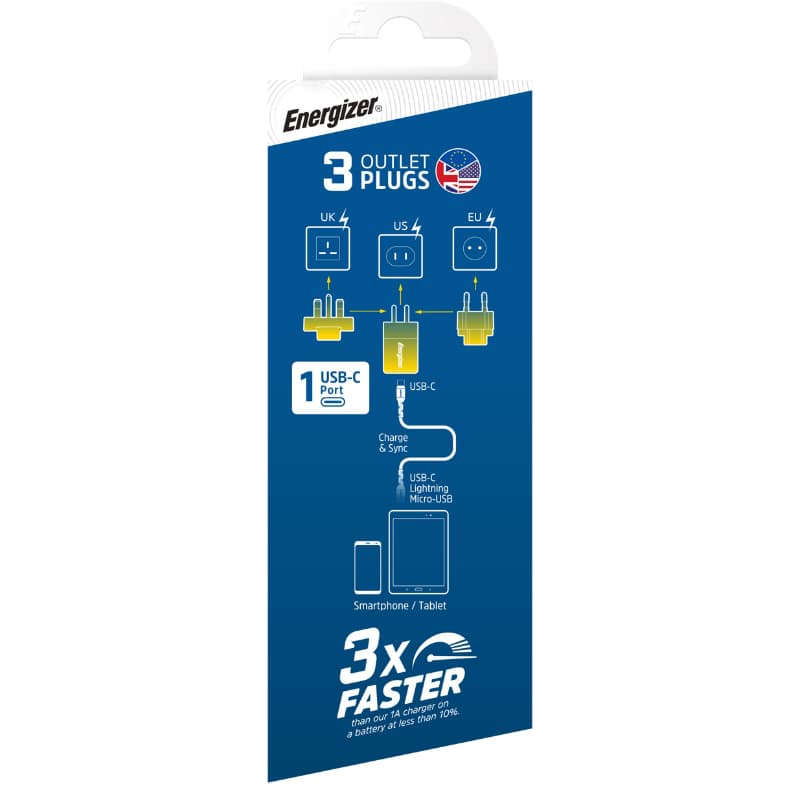 Energizer Ultimate - Multiplug EU / UK / US GaN 20W PD mains charger (Blue) 5