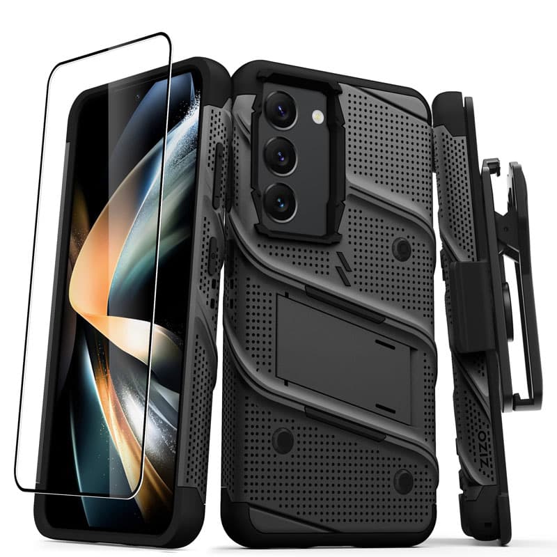 ZIZO BOLT Series - Armoured case for Samsung Galaxy S23 with 9H glass for screen + holder with stand (Black) 1
