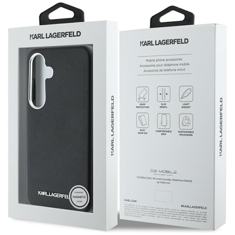 Karl Lagerfeld Saffiano Full Wrapped Elongated Metal Logo MagSafe - Case for Samsung Galaxy S25 (black) 8