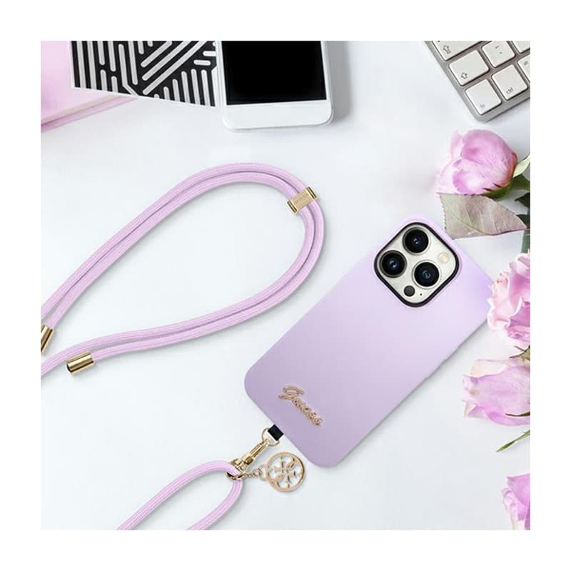 Guess CBDY Cord Nylon 4G Metal Charm - Universal phone strap (lilac) 4