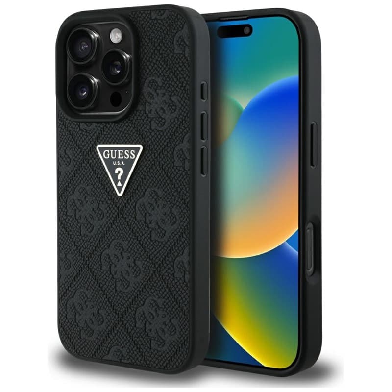 Guess Hot Stamp 4G Pattern Triangle Metal Logo - Case for iPhone 16 Pro Max (black)