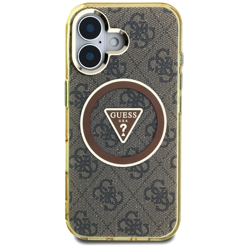 Guess IML Metal Glitter 4G Circle Triangle MagSafe - Case for iPhone 16 (brown) 3