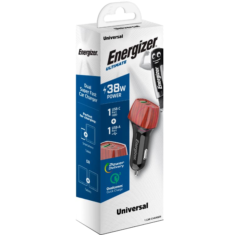 Energizer Ultimate - USB-C & USB-A 38W PD + QC3.0 car charger (WALNUT) 4