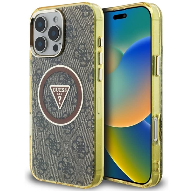 Guess IML Metal Glitter 4G Circle Triangle MagSafe - Case for iPhone 16 Pro Max (brown) 1