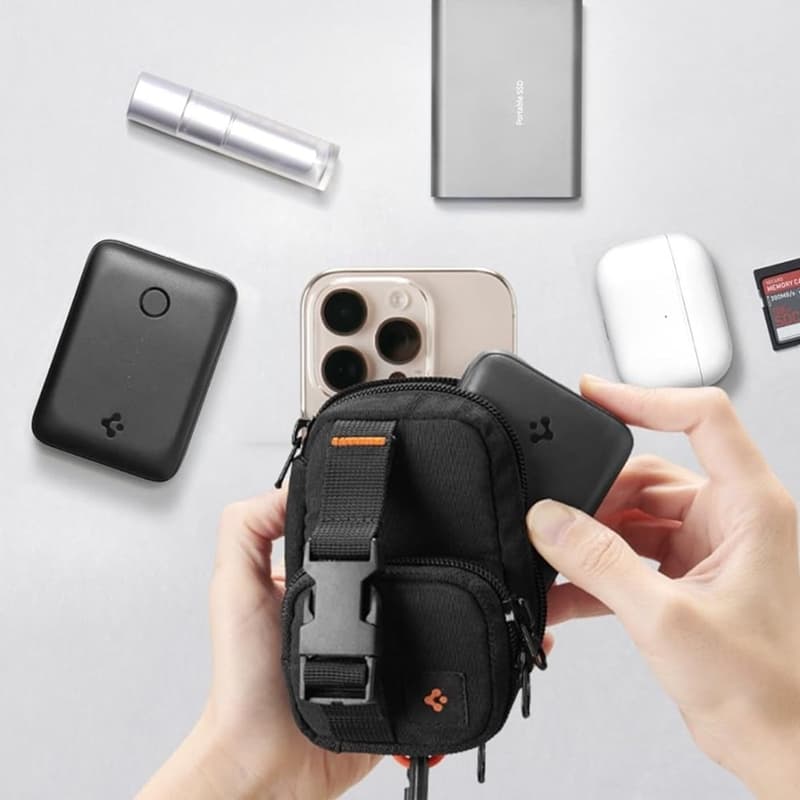 Spigen Snap Zip MagFit Pouch - MagSafe Compact Bag/Magnetic Organizer (Black) 3