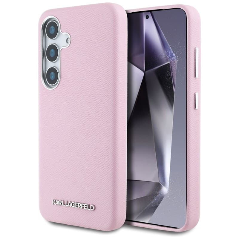 Karl Lagerfeld Saffiano Full Wrapped Elongated Metal Logo MagSafe - Case for Samsung Galaxy S25 (pink) 1