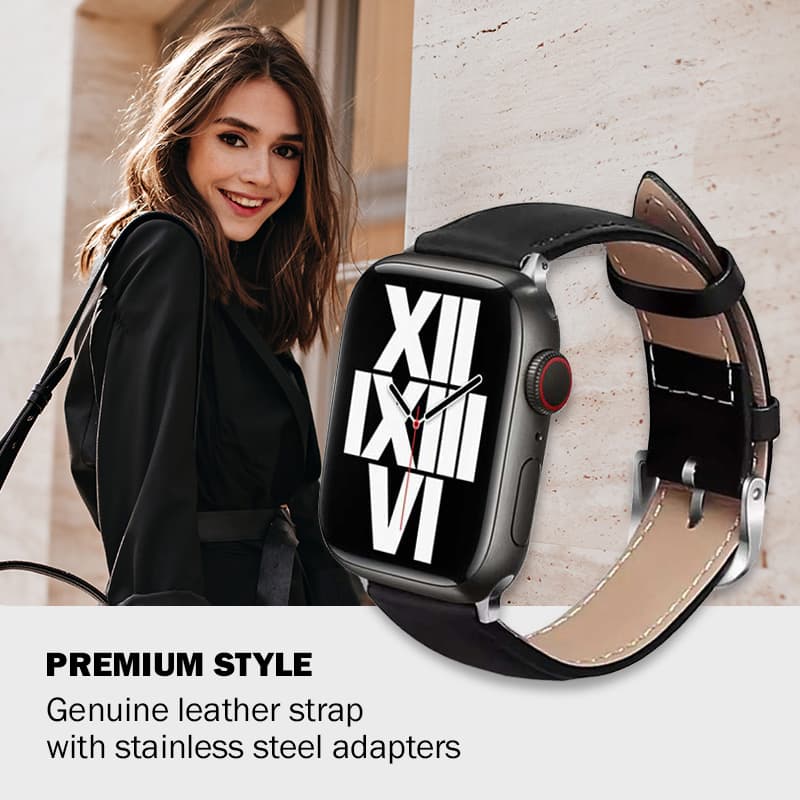 Crong Noble Band - Genuine Leather Strap for Apple Watch 44/45/46/49 mm (Black Noir) 7