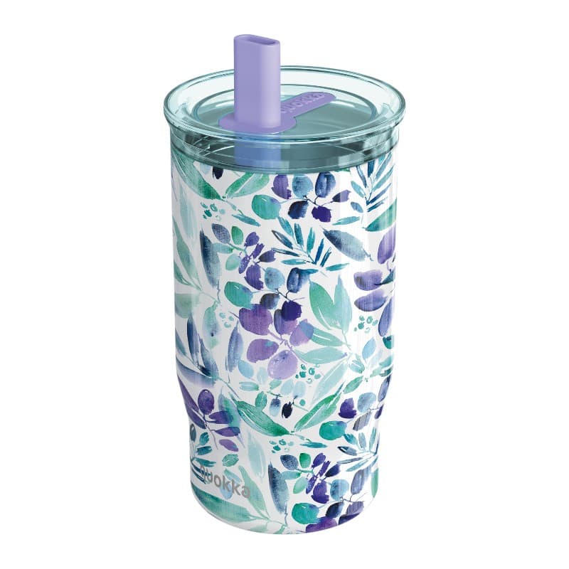 Quokka Mist - 720 ml Stainless Steel Thermal Mug with Straw (Violet Blooms) 1