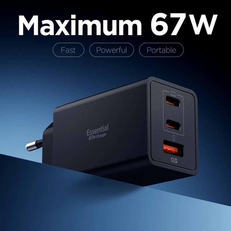 Spigen Essential EE673EU GaN Pro - Wall Charger 2x USB-C + USB-A 67W (Black) 2