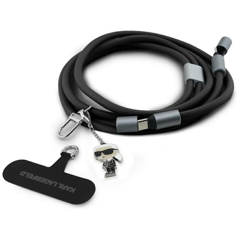 Karl Lagerfeld Crossbody Strap Ikonik Charm - Universal Phone Strap / USB-C to USB-C Cable 1.5m (Black)