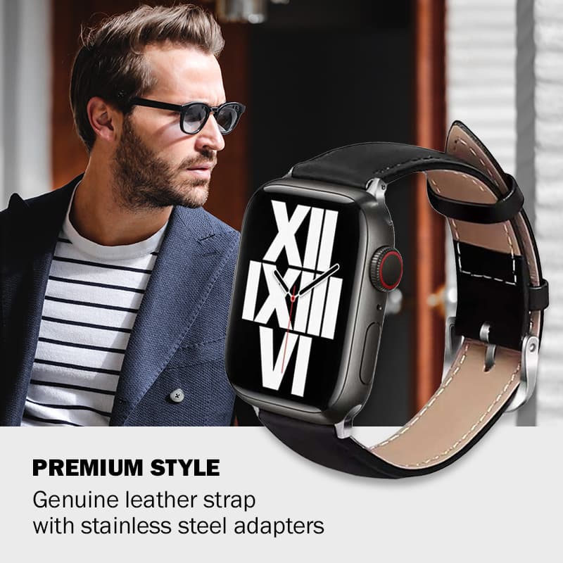 Crong Noble Band - Genuine Leather Strap for Apple Watch 44/45/46/49 mm (Black Noir) 8
