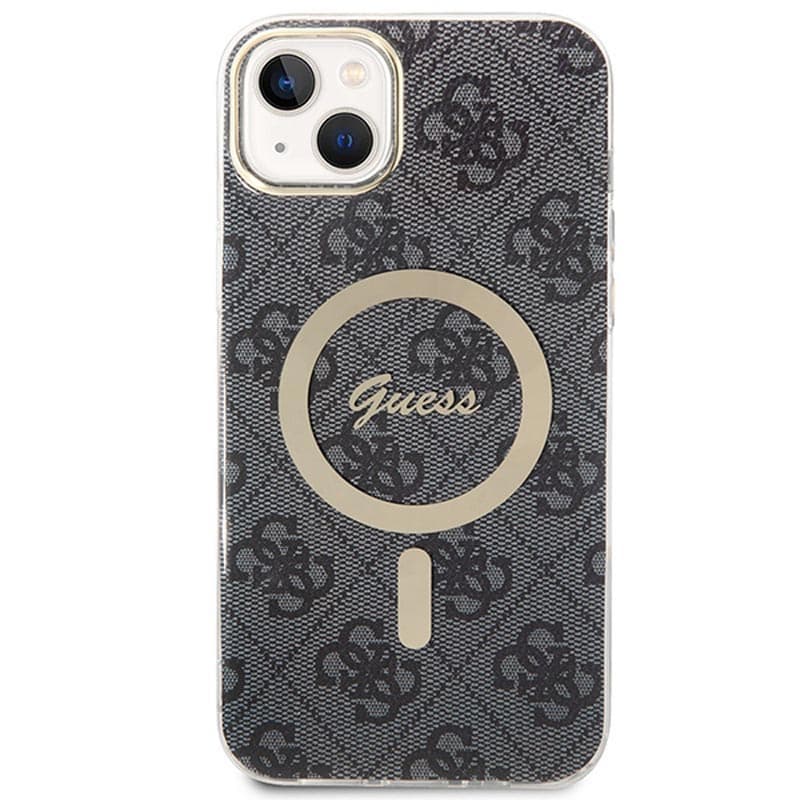 Guess Bundle Pack MagSafe 4G - Set of case for iPhone 14 Plus + MagSafe charger (Black/Gold) 4