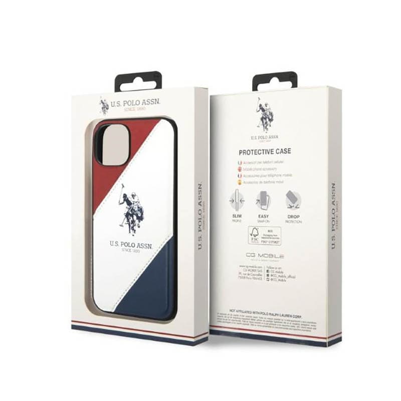 US Polo Assn Tricolor Embossed - Case for iPhone 14 (White) 7