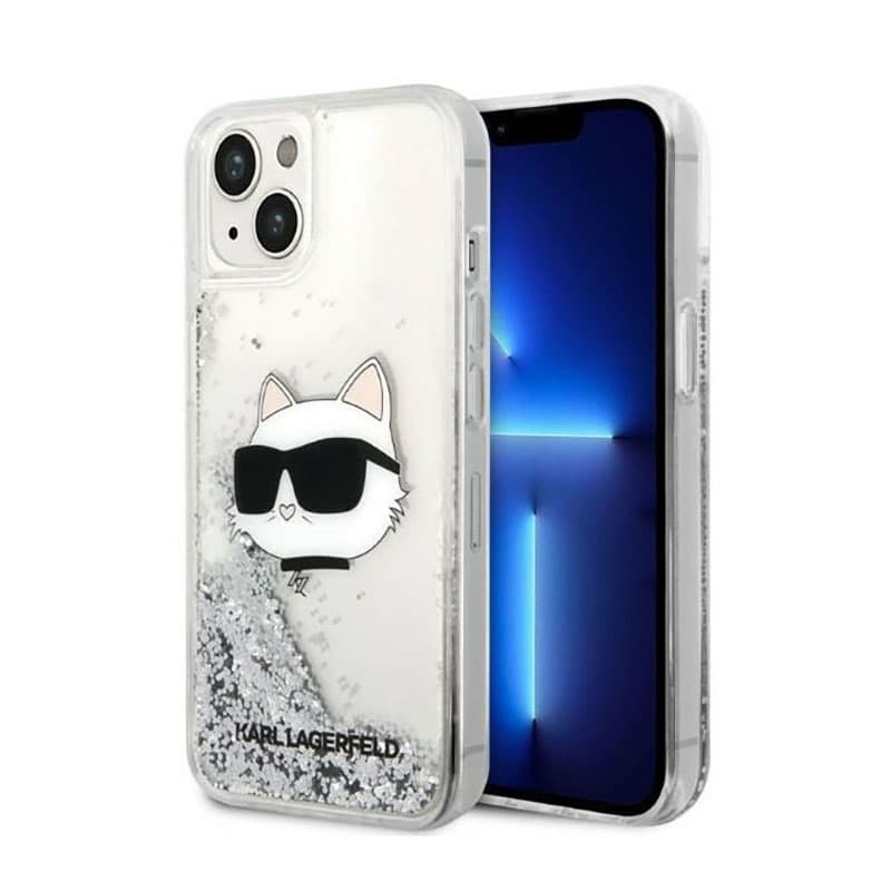 Karl Lagerfeld Liquid Glitter NFT Choupette Head - Case for iPhone 14 Plus (Silver) 1