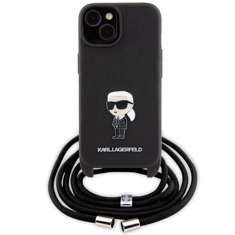 Karl Lagerfeld Crossbody Saffiano Monogram Ikonik Metal Pin - Case for iPhone 15 (Black) 2