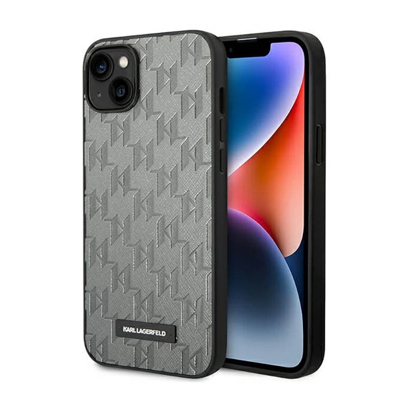 Karl Lagerfeld Saffiano Mono Metal Logo - Case for iPhone 14 Plus (Gray) 1