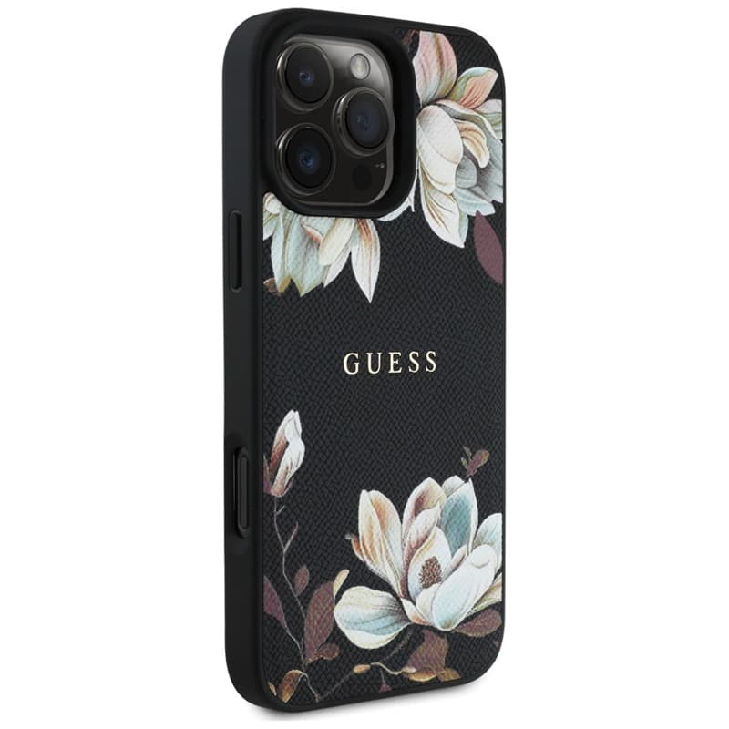 Guess Grained Printed Flower Pattern MagSafe - Case for iPhone 16 Pro Max (black) 4