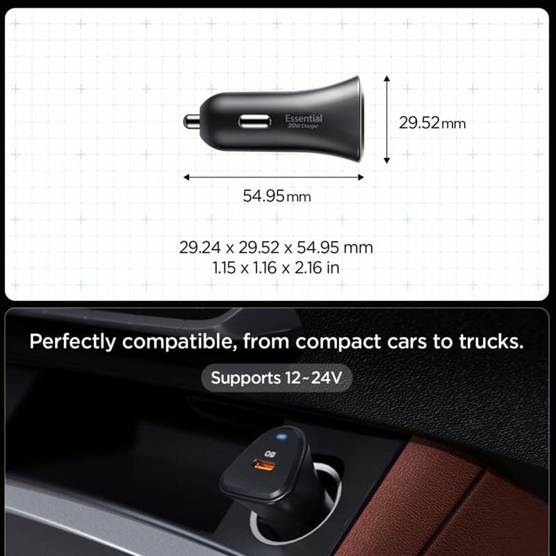 Spigen Essential EV301 - USB-C PD 3.0 PPS 30W Car Charger (Black) 7