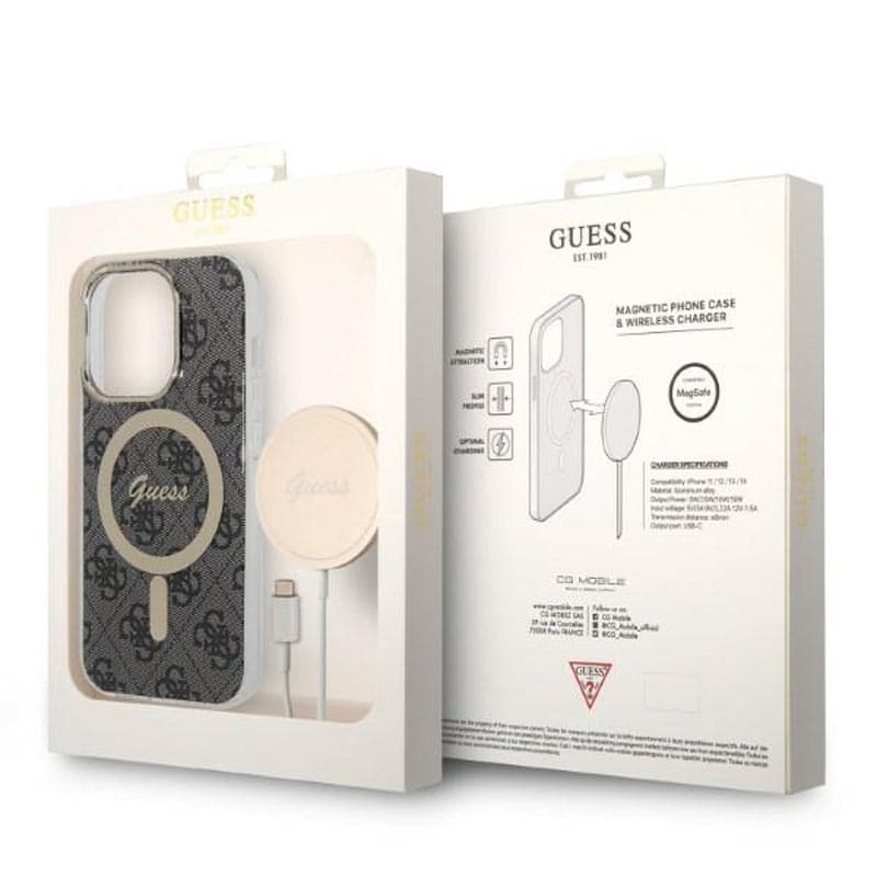 Guess Bundle Pack MagSafe 4G - Set of case for iPhone 14 Pro + MagSafe charger (Black/Gold) 2