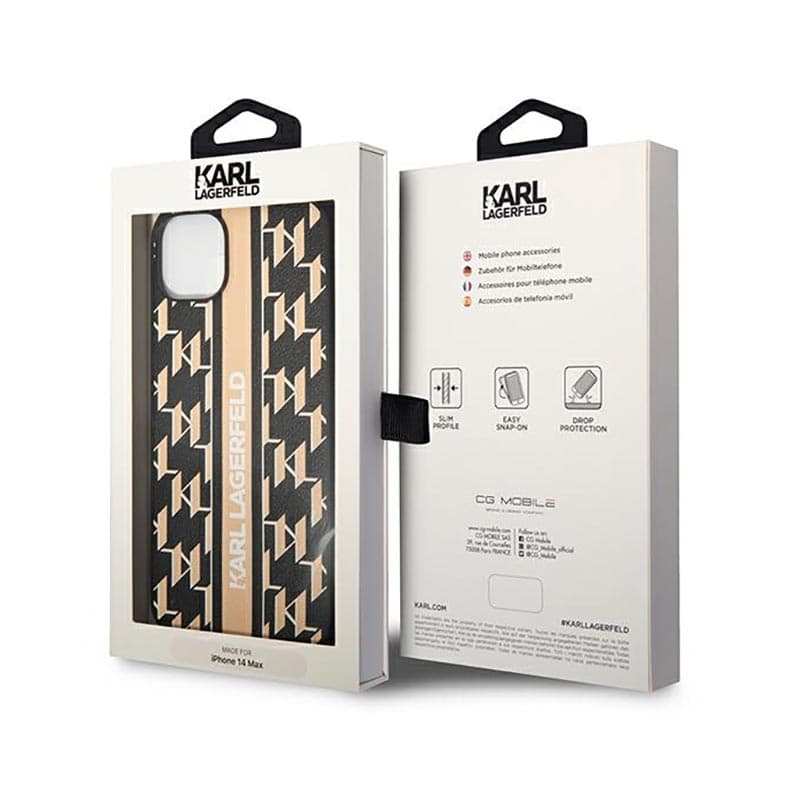 Karl Lagerfeld Monogram Stripe - Case for iPhone 14 Plus (Brown) 8