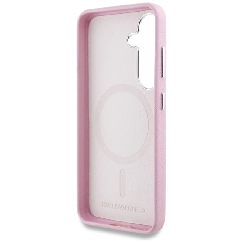 Karl Lagerfeld Saffiano Full Wrapped Elongated Metal Logo MagSafe - Case for Samsung Galaxy S25 (pink) 7