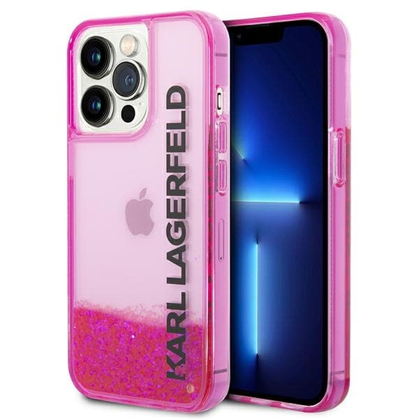 Karl Lagerfeld Liquid Glitter Translucent Elongated Logo Case - Case for iPhone 14 Pro (Pink) 1