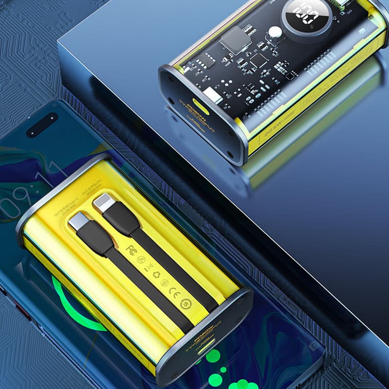 WEKOME WP-345 Vanguard Series - Power bank 10000 mAh Fast Charging with built-in USB-C & Lightning PD 20W cable + QC 22.5W (Yellow) 4