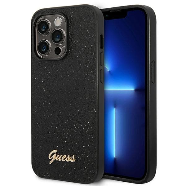 Guess Glitter Flakes Metal Logo Case - Case for iPhone 14 Pro (Black) 1