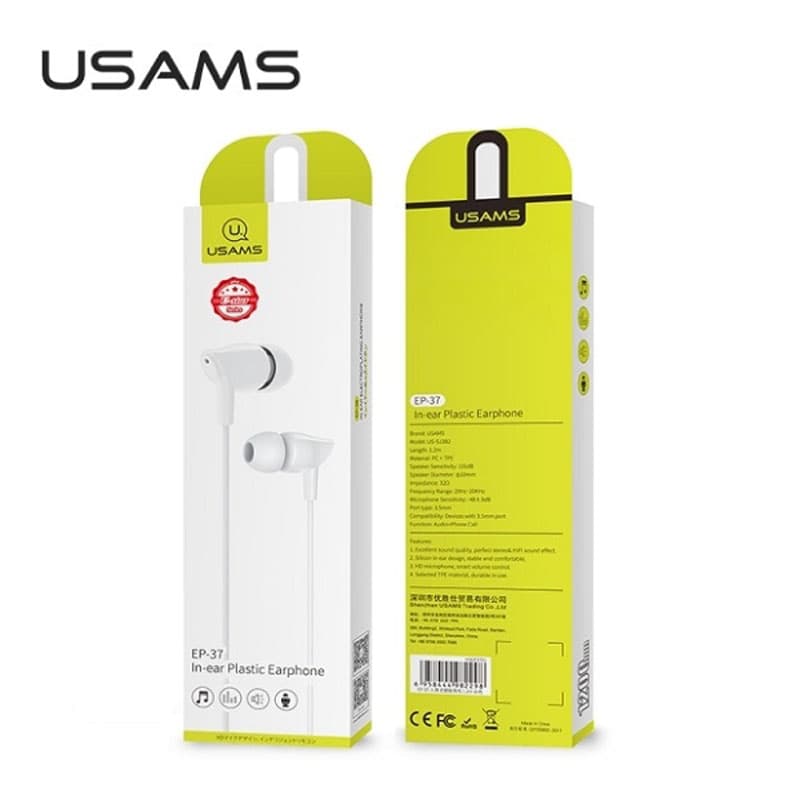 USAMS EP-37 - 3.5 mm stereo jack headphones (White) 2