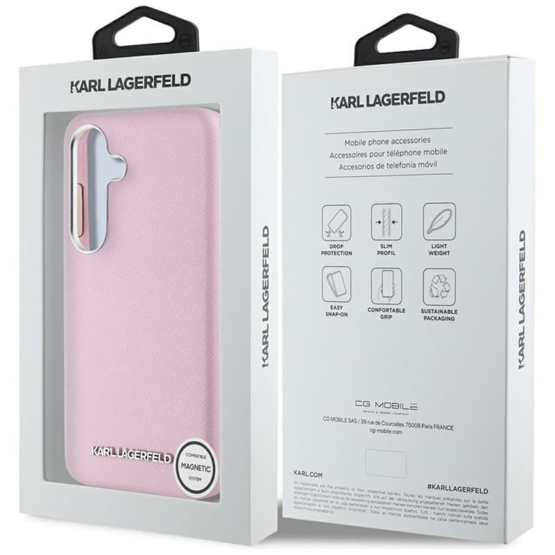 Karl Lagerfeld Saffiano Full Wrapped Elongated Metal Logo MagSafe - Case for Samsung Galaxy S25 (pink) 8