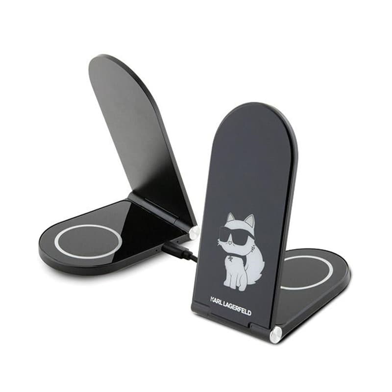 Karl Lagerfeld Choupette MagSafe - Foldable 2-in-1 Inductive Charger with MagSafe for iPhone and AirPods 15W (black) 1