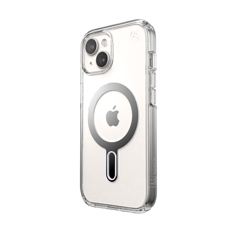 Speck Presidio Perfect-Clear ClickLock & MagSafe - iPhone 17e / 16e / 15 / 14 / 13 Case (Clear / Chrome Finish / Serene Silver) 7